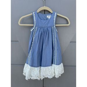 Artisan NY Size 4T Cotton Chambray Sleeveless Summer Dress With Lace Hem